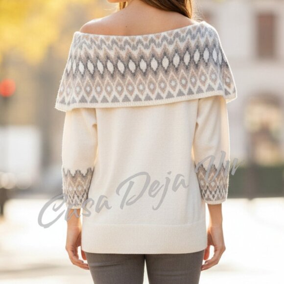 Retro Westport Cowl Off the Shoulder Thick Warm Long Sleeve Bell Sweater - Picture 8 of 12